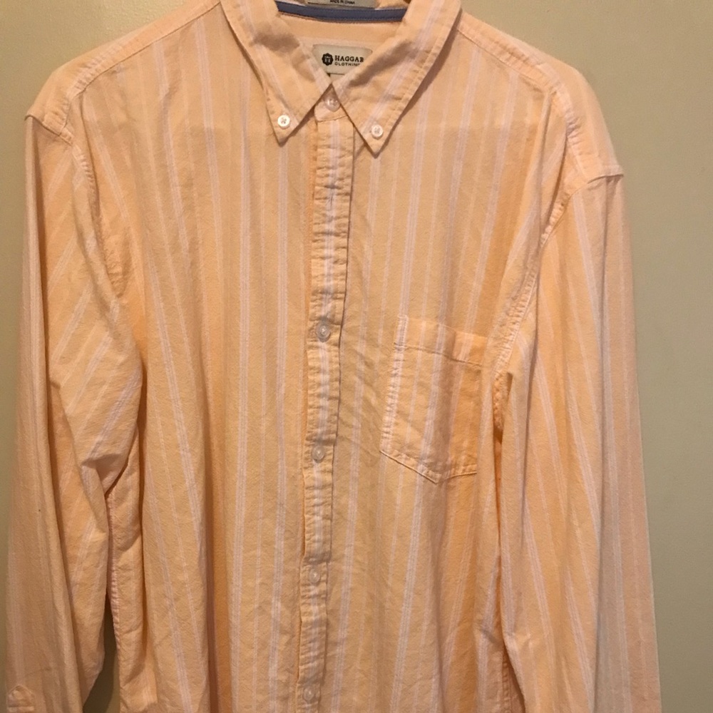Haggar men’s orange and white striped dress shirt